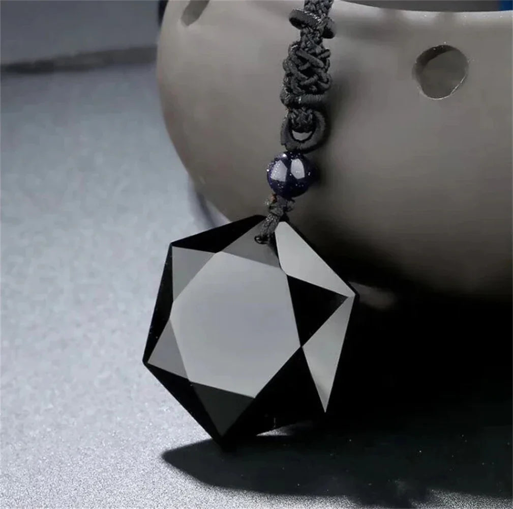 New Fashion Black Obsidian Pendant Necklace Obsidian Star Pendant Lucky Love Crystal Jewelry With Free Rope Drop shipping