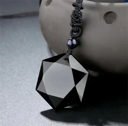 New Fashion Black Obsidian Pendant Necklace Obsidian Star Pendant Lucky Love Crystal Jewelry With Free Rope Drop shipping