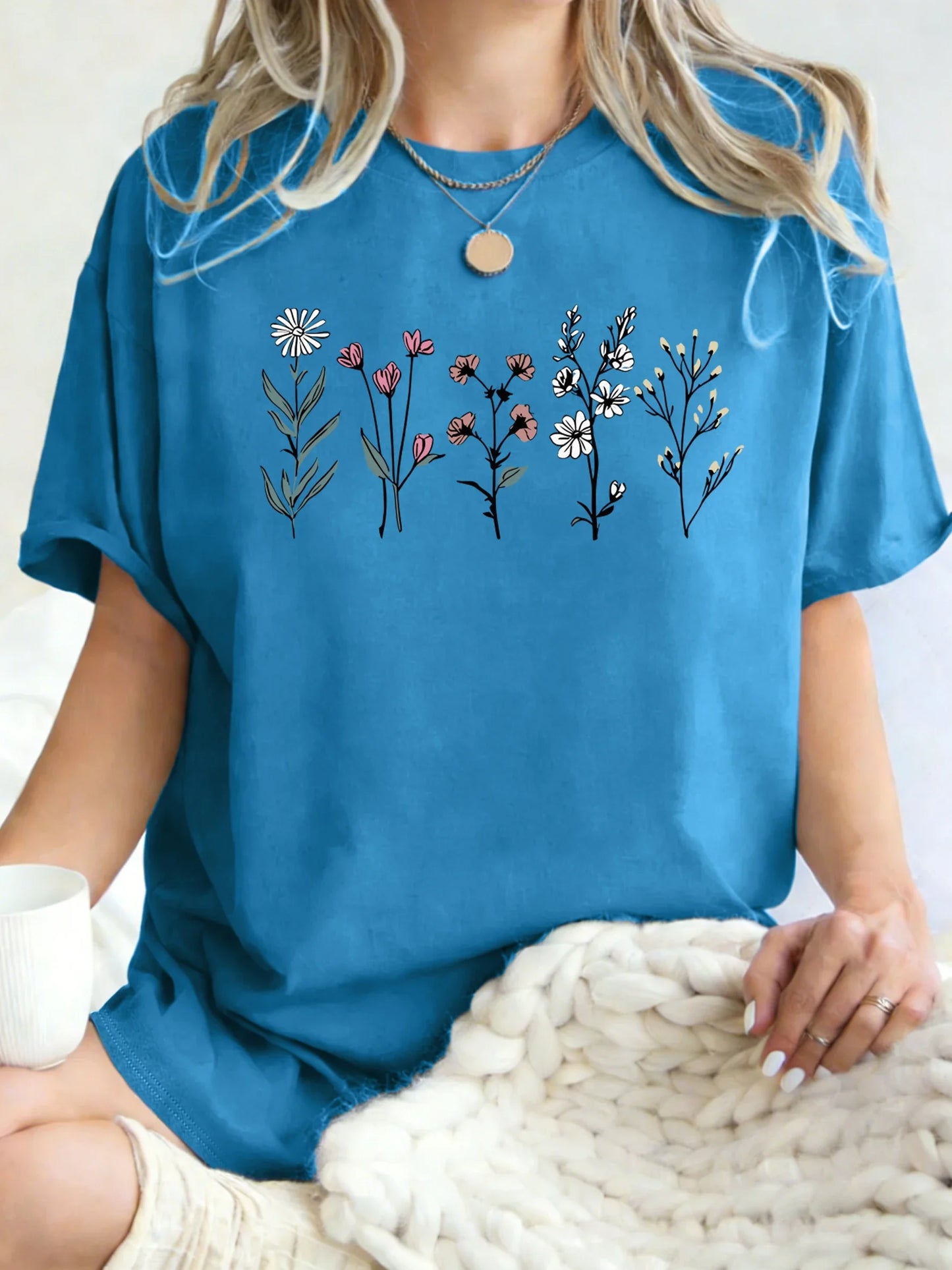 All Kinds Of Beautiful Flowers Printed T-Shirt Women Cotton Loose T Shirts All-Match Summer Clothing Comfortable Y2K Streetwear