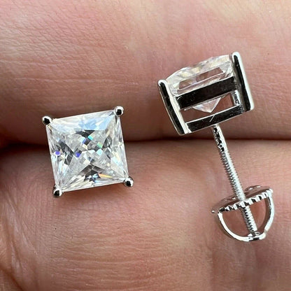 1/2/3/4carat Princess Cut Moissanite Stud Earrings Screw Back 925 Sterling Silver Square Diamond Stud Earring for Women Men Gift