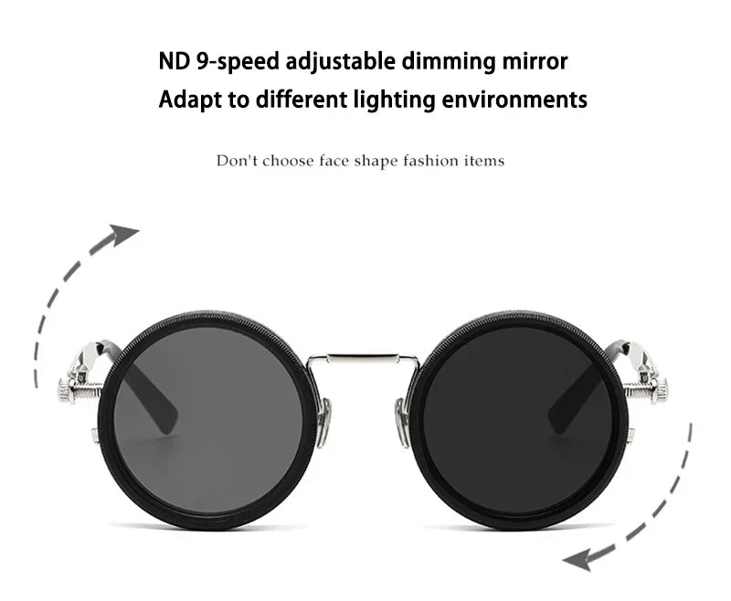 Metal Round Punk ND9-level Adjustable Dimming Sunglasses Women Polarized UV400 Fashion Men Outdoor Sun Glasses