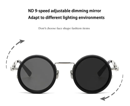 Metal Round Punk ND9-level Adjustable Dimming Sunglasses Women Polarized UV400 Fashion Men Outdoor Sun Glasses
