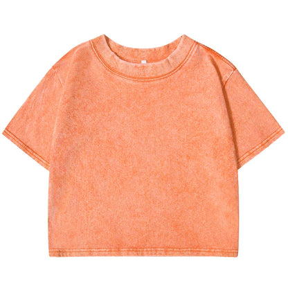 Solid Slim Washed T-Shirt Female Fashion Soft Cotton Streetwear Casual Sport Short Sleeve Cool Retro Crop Clothing For Women