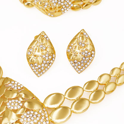 Quality Women Jewelry Sets Luxury Design Dubai Trending Gold Color Necklace Earrings Ring Bracelet Wedding Party Gift
