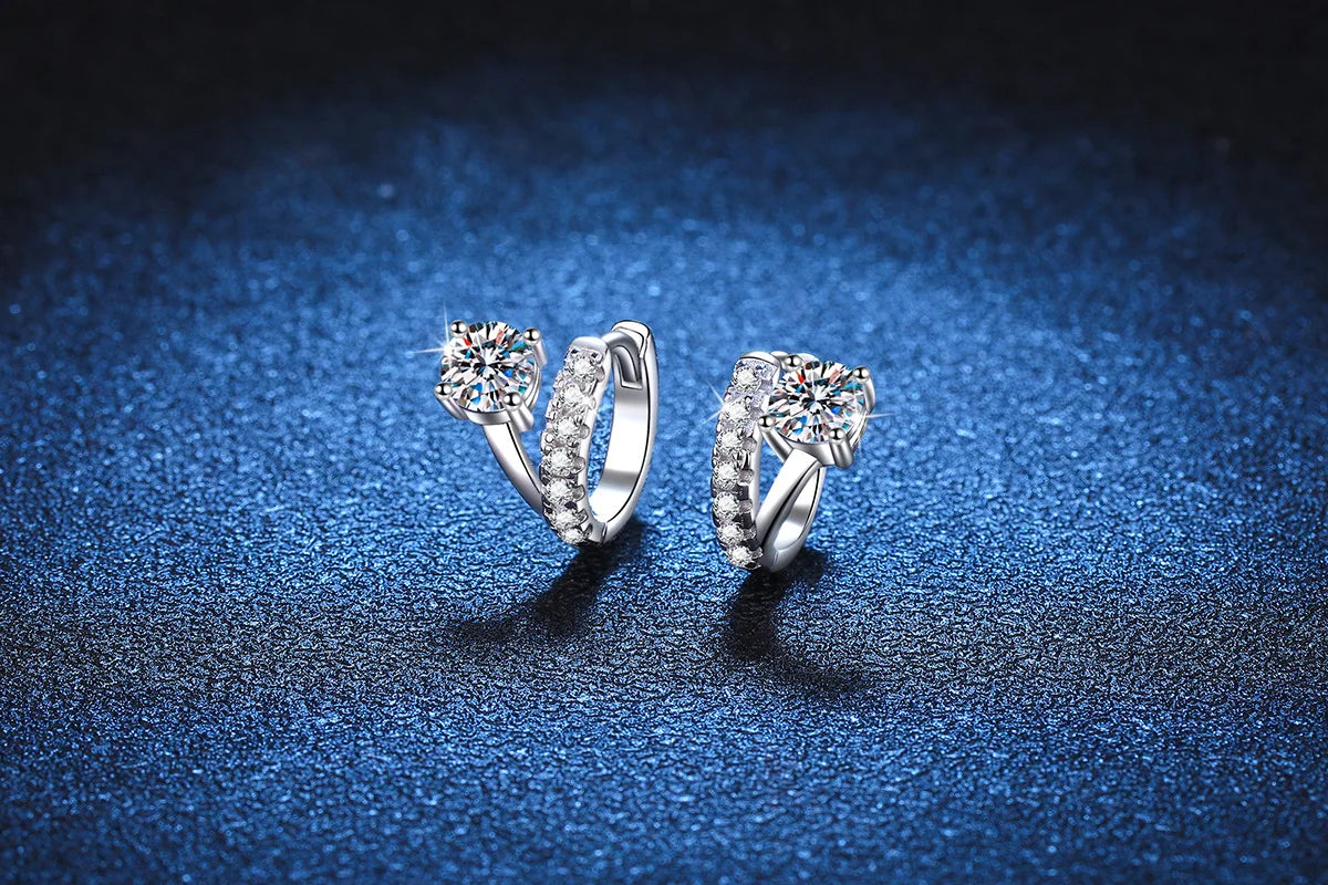 Luxury Platinum Earrings PT950 Asymmetric French Design Women's Buckle D Colour Moissanite Diamond White Gold Jewelry
