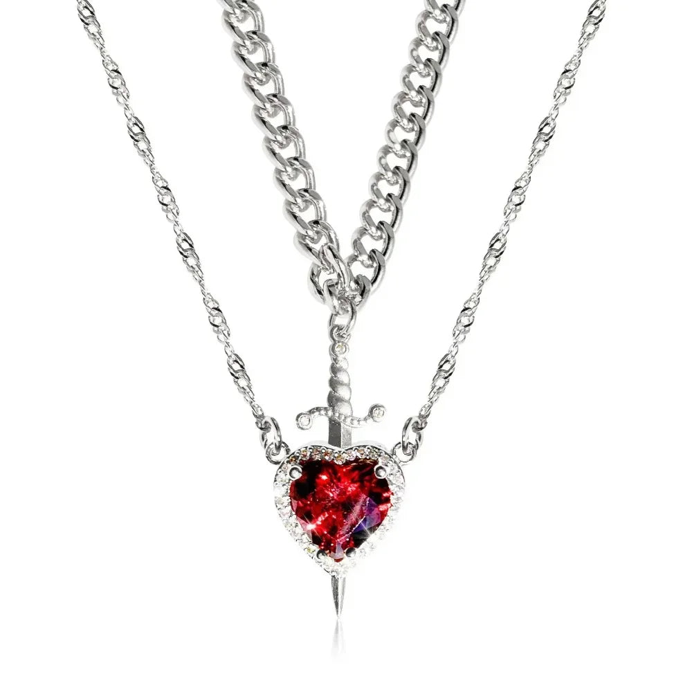 The Snow White Couple Necklace Heart and Sword Pendant Necklace for Women Romantic Valentine's Day Jewelry Gifts Accessories