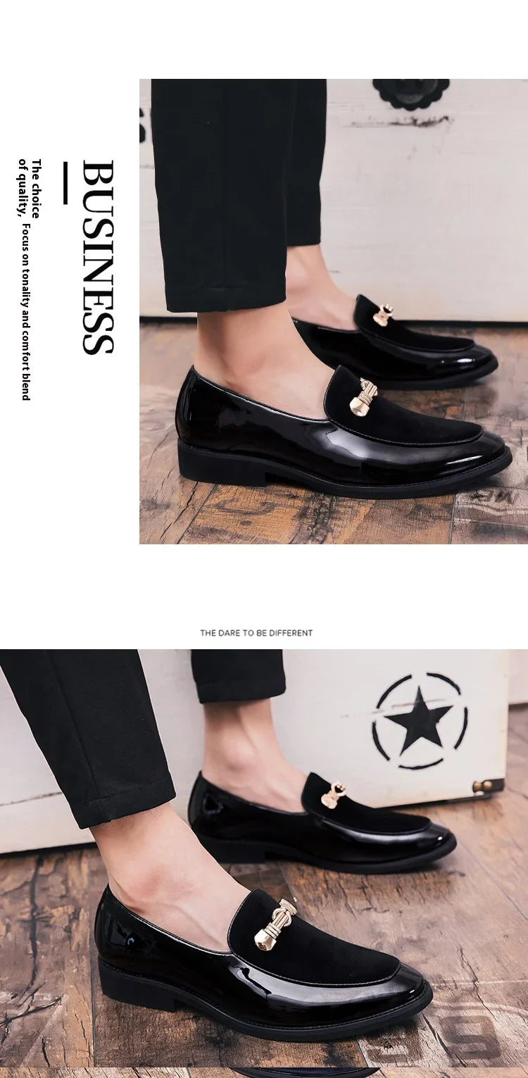 Lightweight metal trim retro British style small leather shoes pointed leather matching color slip-on loafers for men