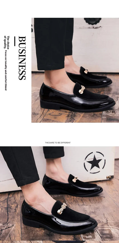 Lightweight metal trim retro British style small leather shoes pointed leather matching color slip-on loafers for men