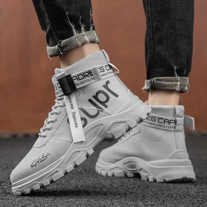 Cloth Men Boots High Top Ankle Boots British Style Men Casual Shoes Outdoor Breathable Walking Sneakers Comfortable Work Boots