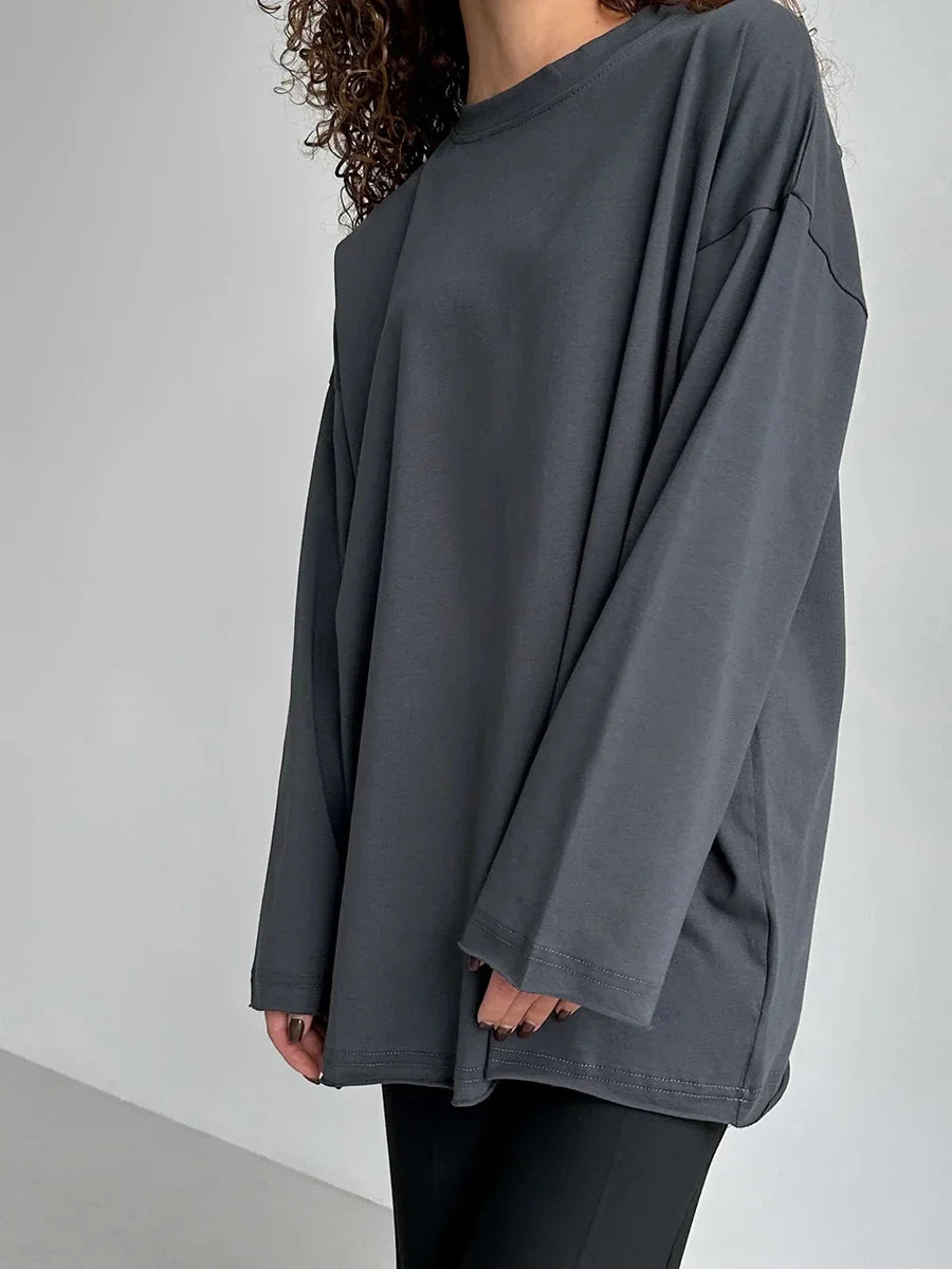 Women Summer 100% Cotton T-shirt Bottoming Spring Basic Fashionable Solid Lady Long Sleeve Loose Tops Shirts