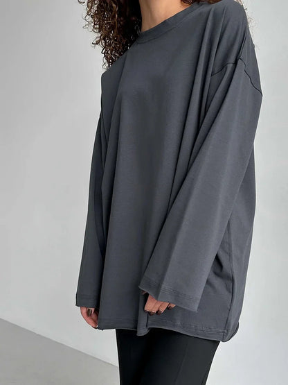 Women Summer 100% Cotton T-shirt Bottoming Spring Basic Fashionable Solid Lady Long Sleeve Loose Tops Shirts