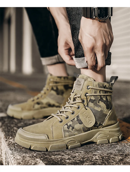 Military Boots Men Women Camouflage Khaki Black High-top Industrial Anti Skid Tactic Mechanic Work Climb Sports Sneaker