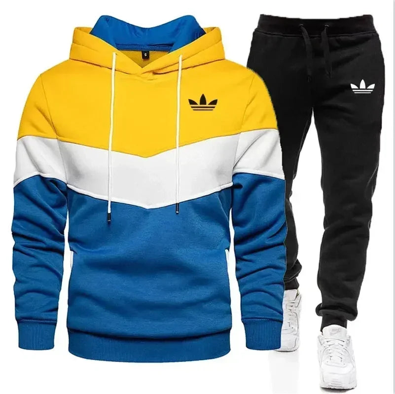 New autumn and winter men's long-sleeved pullover hoodie + pants 2-piece fashionable outdoor running men's sportswear set