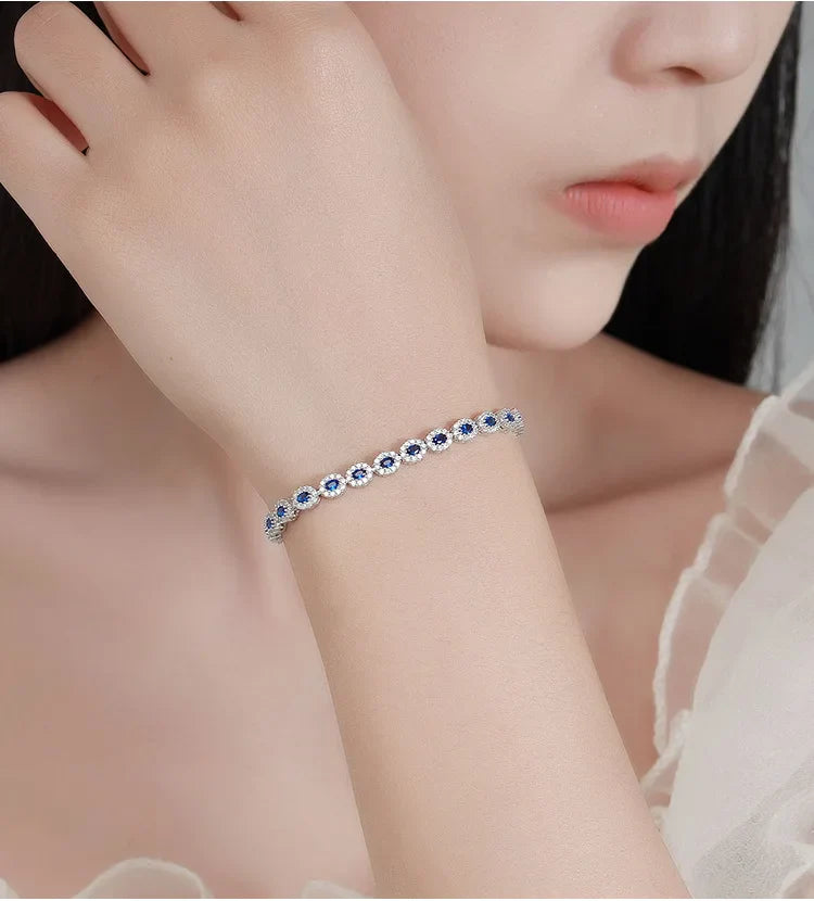 Real 18k White Gold Red Blue Green Moissanite Bracelet for Women Platinum Pt950 Single Row Diamond Simple and Versatile Gift