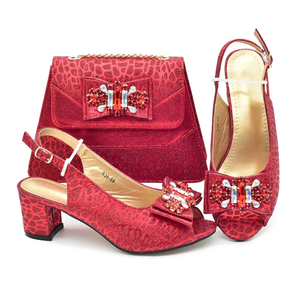 Nigerian Latest Shoes and Bags To Match Shoe and Bag Set for Party in Women Italian Rhinestones Elegant Peep Toe Sandals