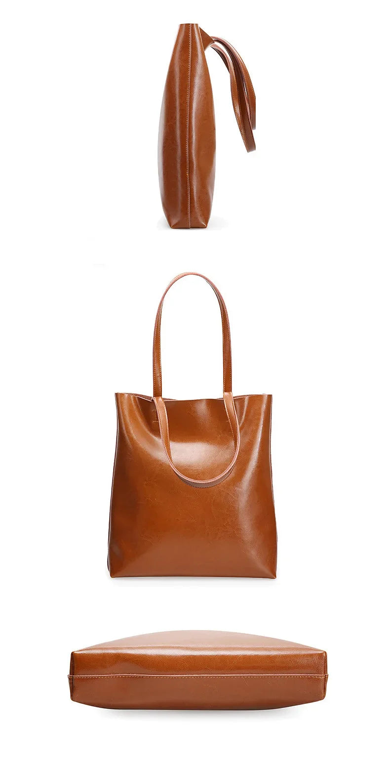 Women Genuine Leather Shoulder Bags Retro Fashion Designer Bag Large Capacity Female Versatile Tote Bag Portable Phone Bag Girl