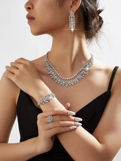 Elegant Necklace Sets for Women Water Drop Cubic Zirconia Layer Jewellery Set Dubai Saudi Bridal Engagement Party Accessory