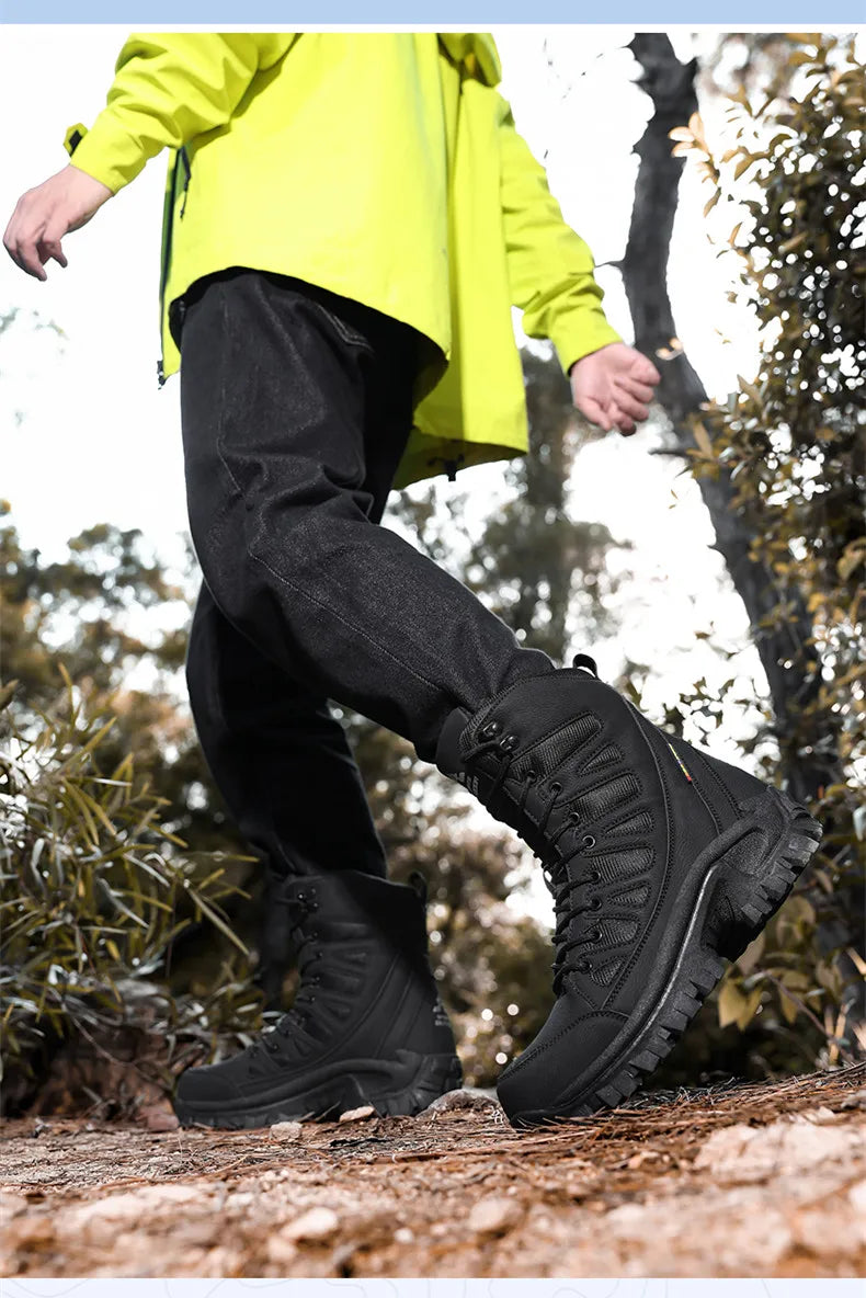 New Men's Boots Fashion Outdoor Men Hiking Boots High Top Breathable Men Desert Combat Ankle Boots Non-slip Motorcycle Boots