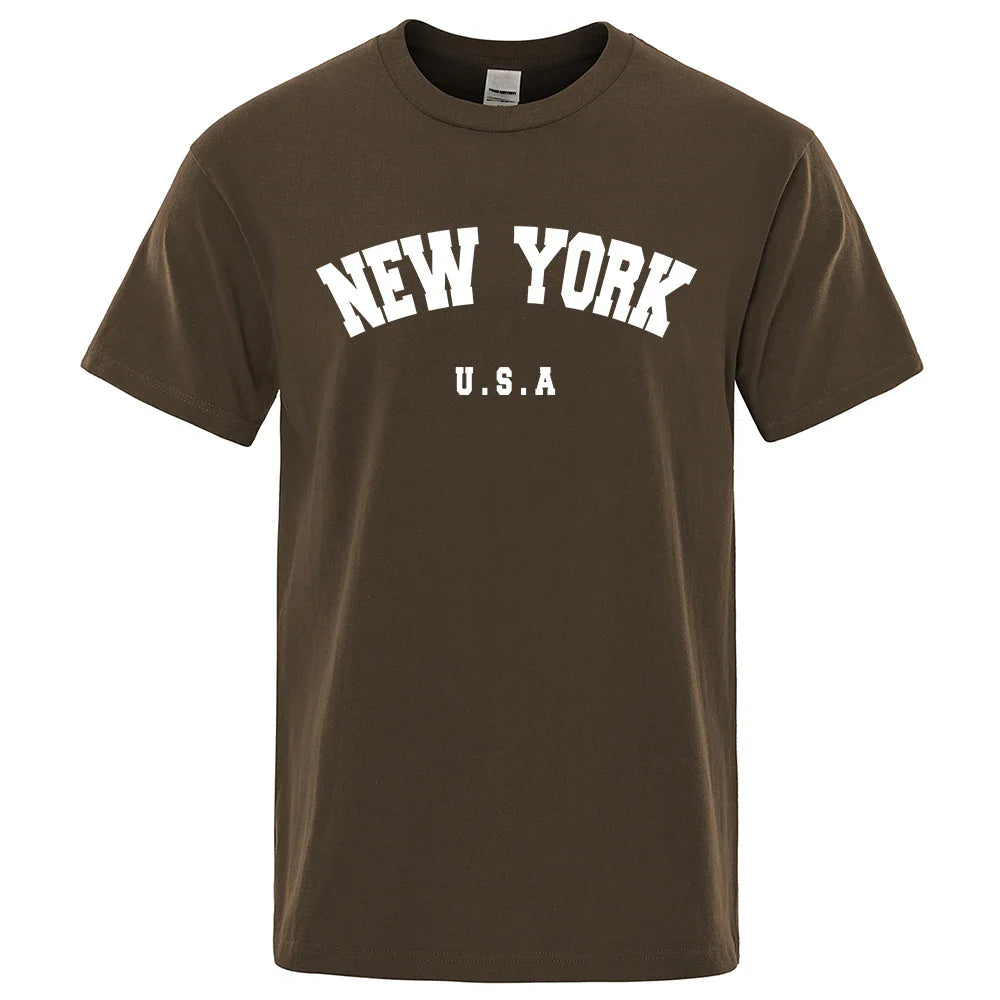 U.S.A New York USA City Street Printed T-Shirts For Men Loose Oversized T Shirt Fashion Breathable Short Sleeve Cotton Clothing