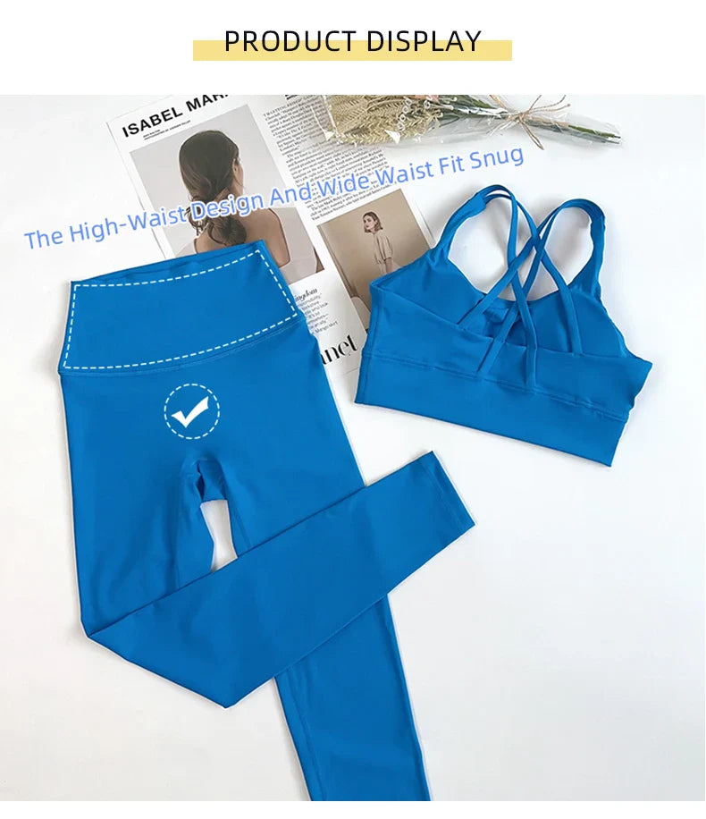 2 Pieces Yoga Set Women Gym Set Workout Clothes Sports Suits High Waist Leggings Cross Straps Fitness Bra Running Tracksuit👚👍️
