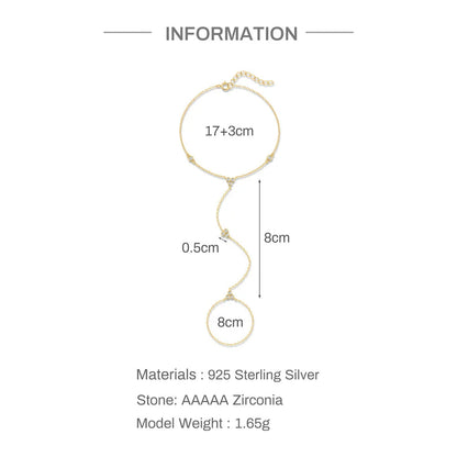 Dainty 5A Zircon Finger Ring Chain Bracelets Flower High Carbon Bracelet for Women Girl Adjustable s925 Silver Jewelry Gift