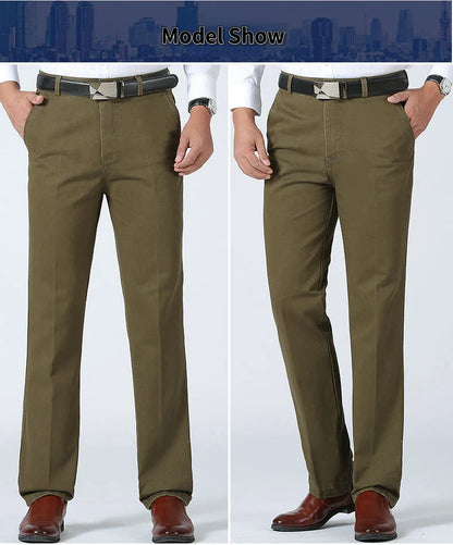 Men's 100% Cotton Summer Thin Pant Autumn Thick Classic Solid Casual Bland High Waist Trousers Business Office Cargo Pants Cheap