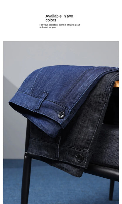 Modal Fabric Spring Summer Men's Black Thin Straight Jeans Classic Style Business Fashion Stretch Loose Jeans Male Brand