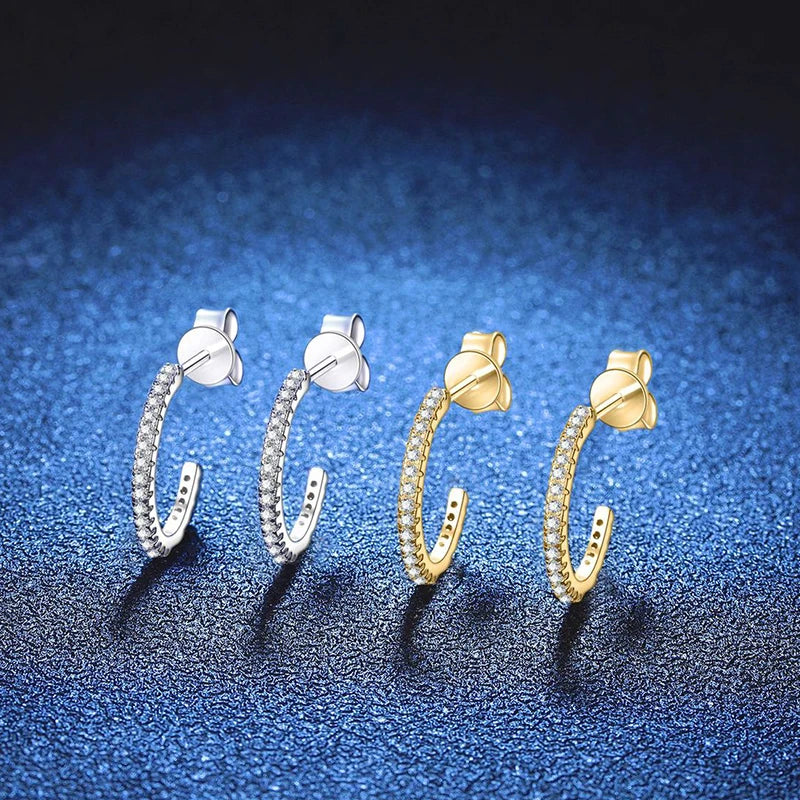 All Moissanite Hoop Earrings for Women 925 Sterling Silver Stud Earring with Gold Plated Party Wedding Fine Jewelry