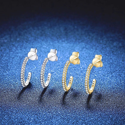 All Moissanite Hoop Earrings for Women 925 Sterling Silver Stud Earring with Gold Plated Party Wedding Fine Jewelry