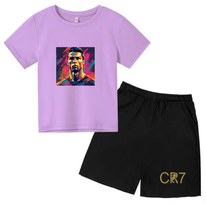 Summer Kids Ball Wear Creative Pattern Football Set T-shirt + Shorts Boys Girls 3-13 Years Old Sports Quick Drying T-shirt Set