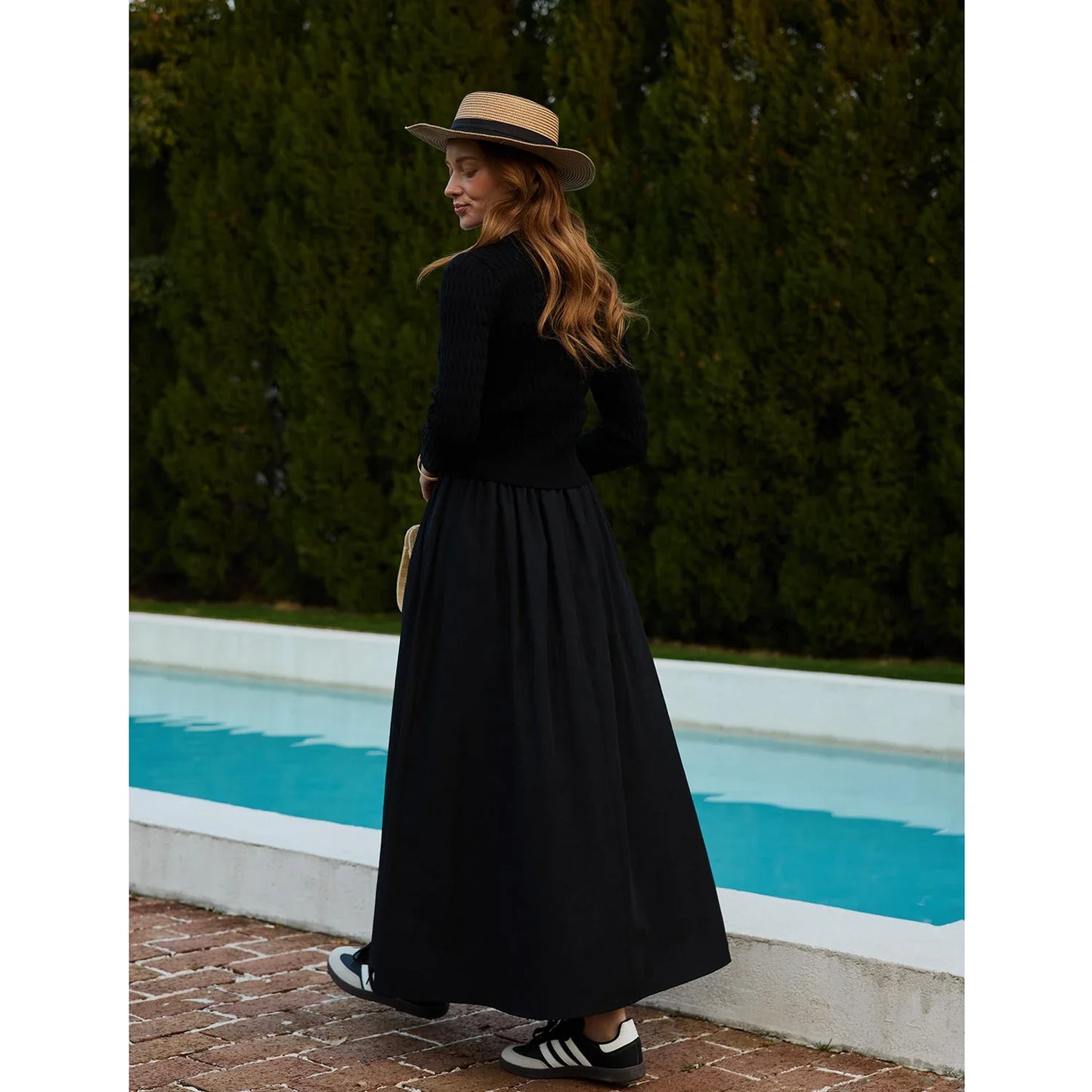Women Sleeveless Dress Elastic Waist Skirt Cable Cardigan Clothing Elegant