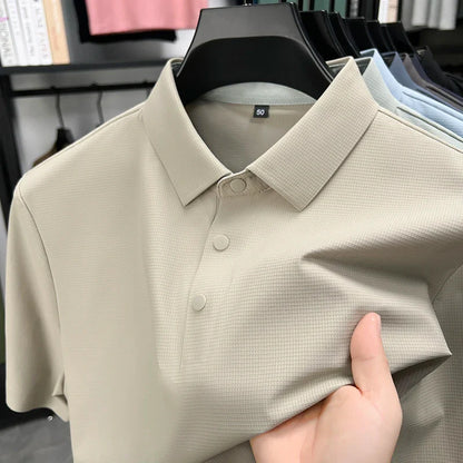 Summer Short Sleeve T-Shirt - Premium Jacquard Spandex, 7A Antibacterial, Seamless, Contrast Color, Split Hem, Wrinkle-Free Polo