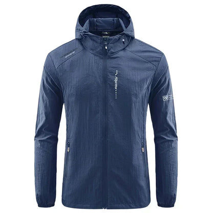 Men's UPF 50+ UV Protection Windbreaker Quick Dry Jacket Outdoor Sun-Protective Thin Hiking Fishing Cycling Hooded Sport Light