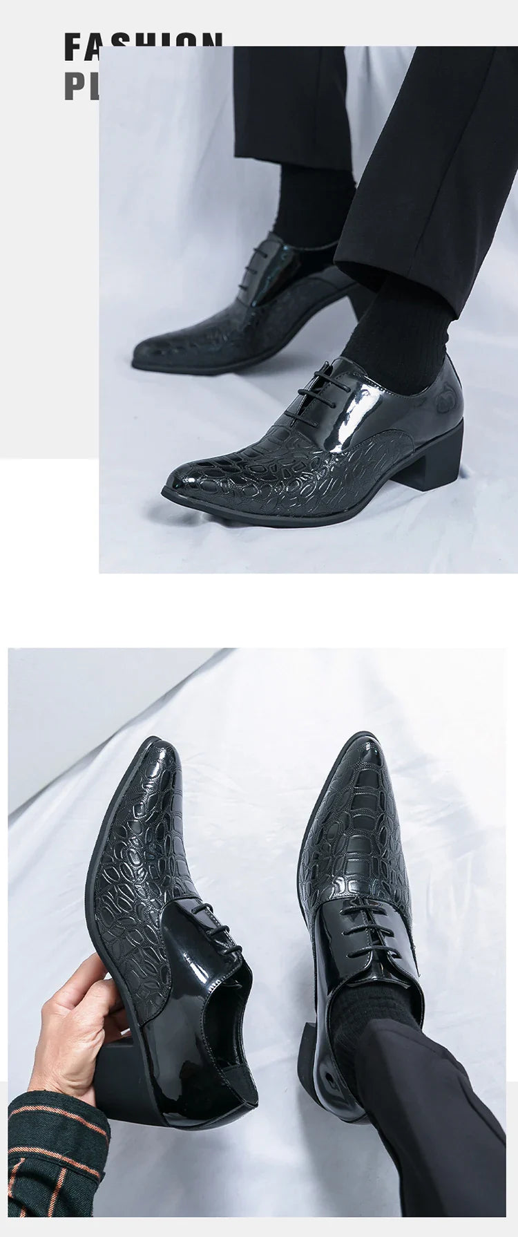 Luxury Wedding Dress Men High Heel Shoes Design Blue Man Patent Leather Shoes Party Men Pointed Toe Formal Shoes Zapatos Oxfords
