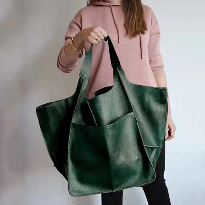 Fashionable and minimalist large bag with soft leather and large capacity shopping bag for women, one shoulder hand-held large b