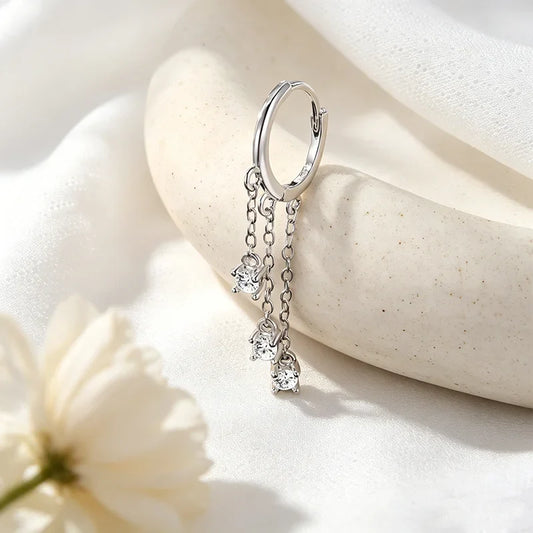 Tassel 3 Gems Certified All Moissanite Drop Earrings D Color Bridal Wedding Jewelry Brilliant Cut S925 Sterling Silver