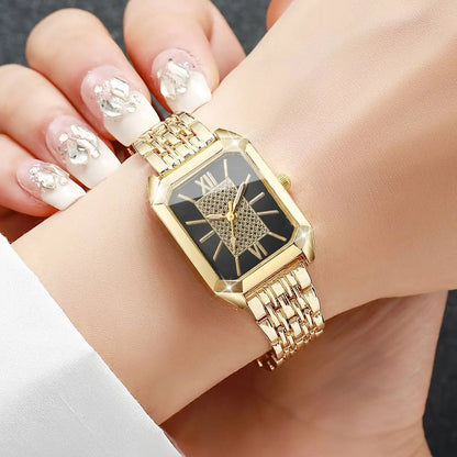 Fashion Rectangle Women Watches Stainless Steel Strap Quartz Wristwatches Reloj Mujer（Without Box）