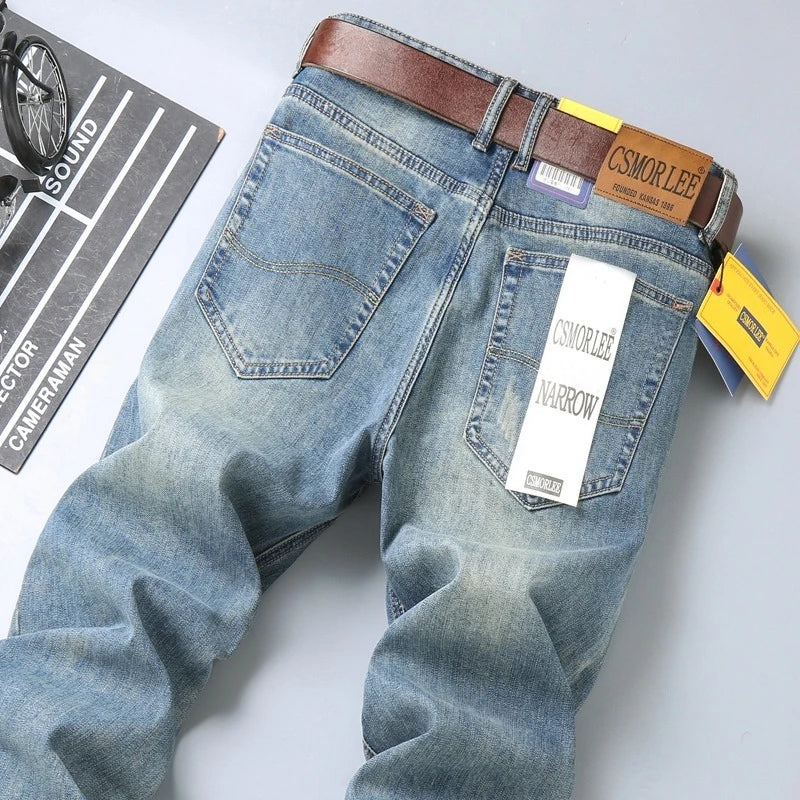 2026 Spring Summer Thin Jeans Classic Style Fashion Stretch Regular Fit Denim Trousers Male Brand Men's Washed Light Blue