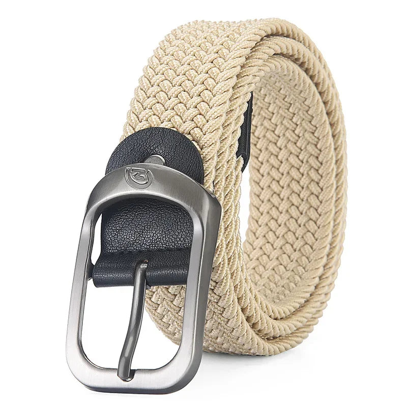 Unisex Woven Elastic Belt Men Luxury Women Belt Designer Men Alloy Pin Buckle Waist Straps Belts No Hole Cinturones Luxury Mujer