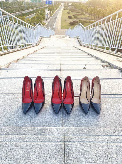 Spring and Autumn New Lacquer Wave V-neck High Heels 12cm Fashionable and Sexy Commuting Single Shoes