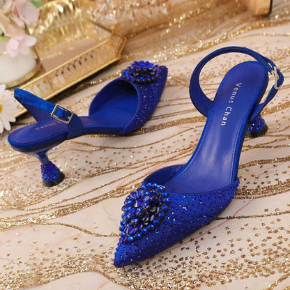 Chic Women's Wedding High Heels - Italian Rhinestone-Embellished Pointed-Toe Design for Elegant Events - Offered in Plus Sizes