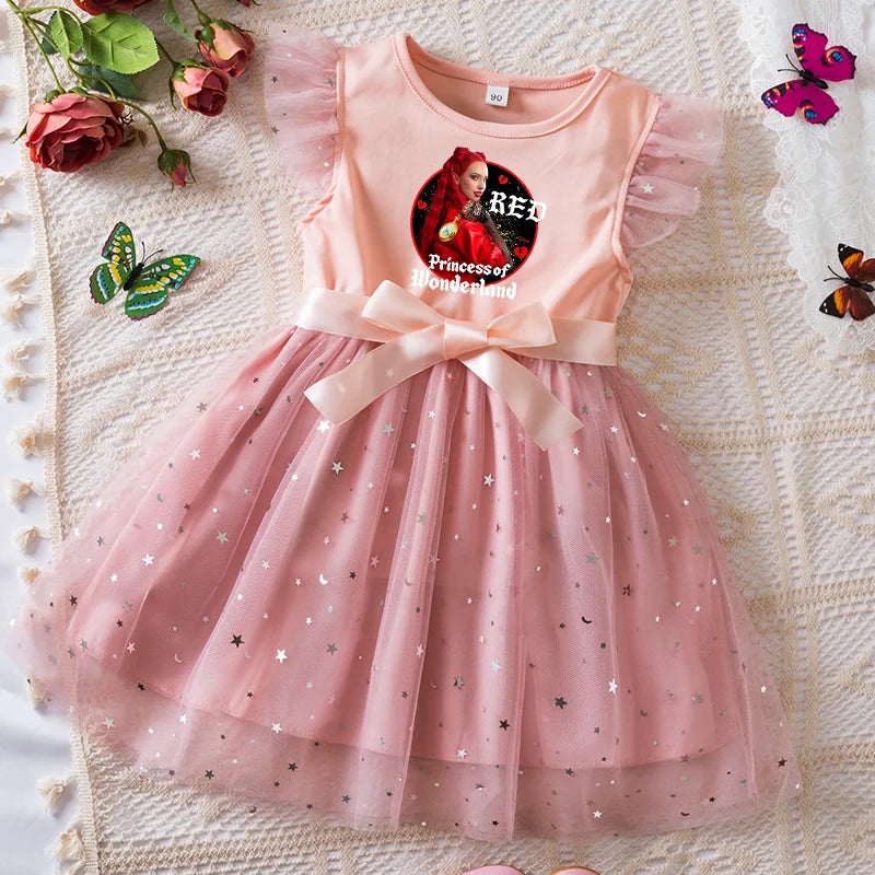 Girls Sequin Tutu Dress with Bow Flutter Sleeves Summer Princess Party Outfit for Toddler Kids 2-6 Years
