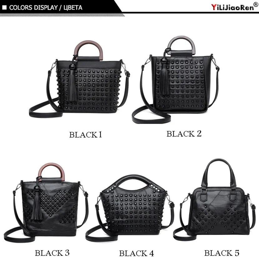 Fashion Sheepskin Leather Women Handbag Luxury Rivet Ladies Hand Bags Tote Bag Famous Brand Messenger Crossbody Bags for Women