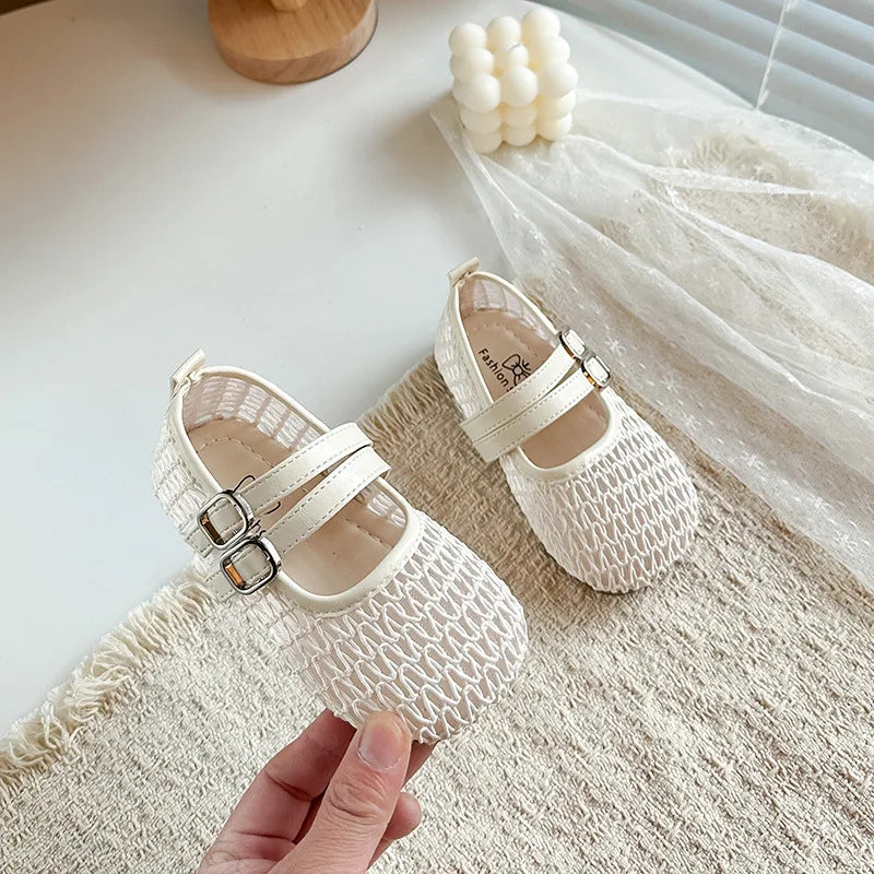 Girls Mesh Sandals Soild Color Versatile Kids Flat Shoes Double Hook&loop 2026 Summer New Children Princess Shoes Korean Style