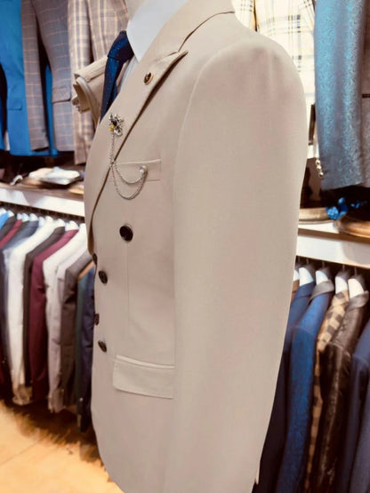Classic 2-pieces Peak Lapel Men Suit Smooth Business Tuxedo In Stock Set Decent Party Daily High Quality Simple Groom Wear