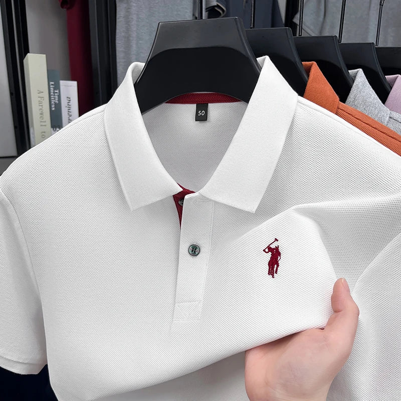 100% pure cotton high-end brand men's short sleeve polo shirt comfort lightweight summer casual T-shirt youthful fashionable top