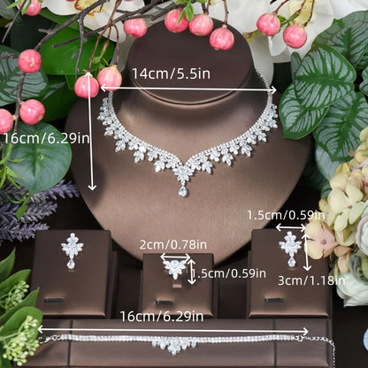 Classic Water Drop Cubic Zirconia Dubia Women Bridal Jewelry Sets 4PCS Necklace Earring Set Bijoux Femme Ensemble S-342