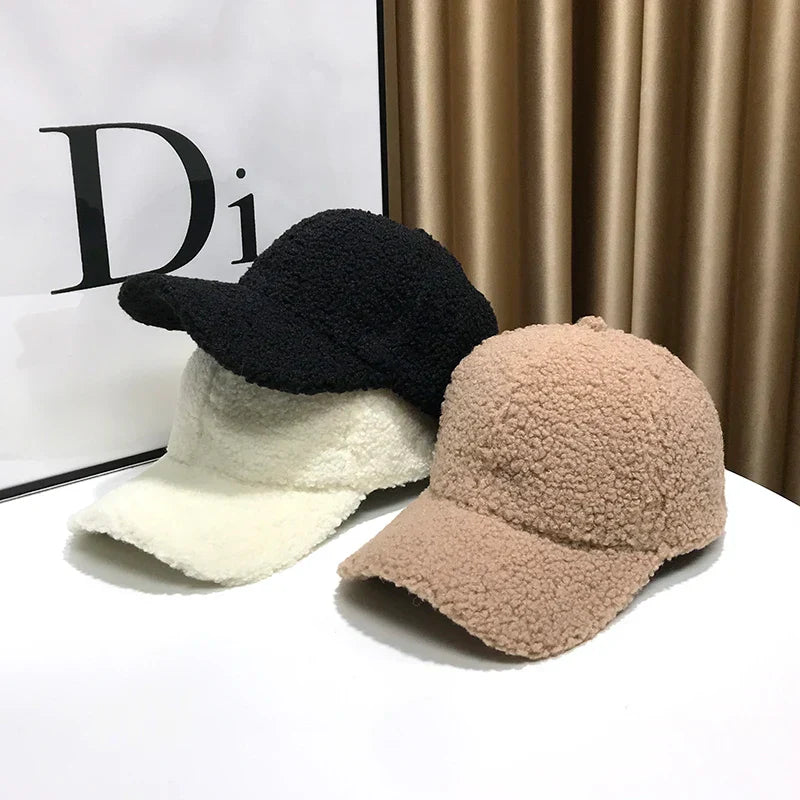 Winter Hats For Women Baseball Caps Plush Thickened Warm Baseball Cap Female Casual Solid Color Fashion Design Outdoor