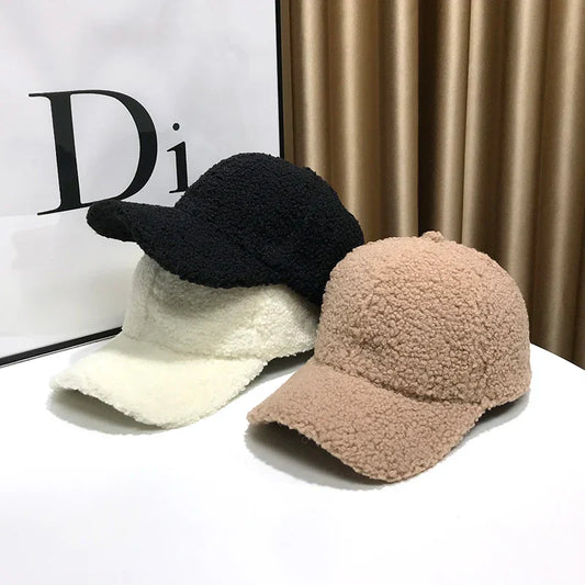 Winter Hats For Women Baseball Caps Plush Thickened Warm Baseball Cap Female Casual Solid Color Fashion Design Outdoor