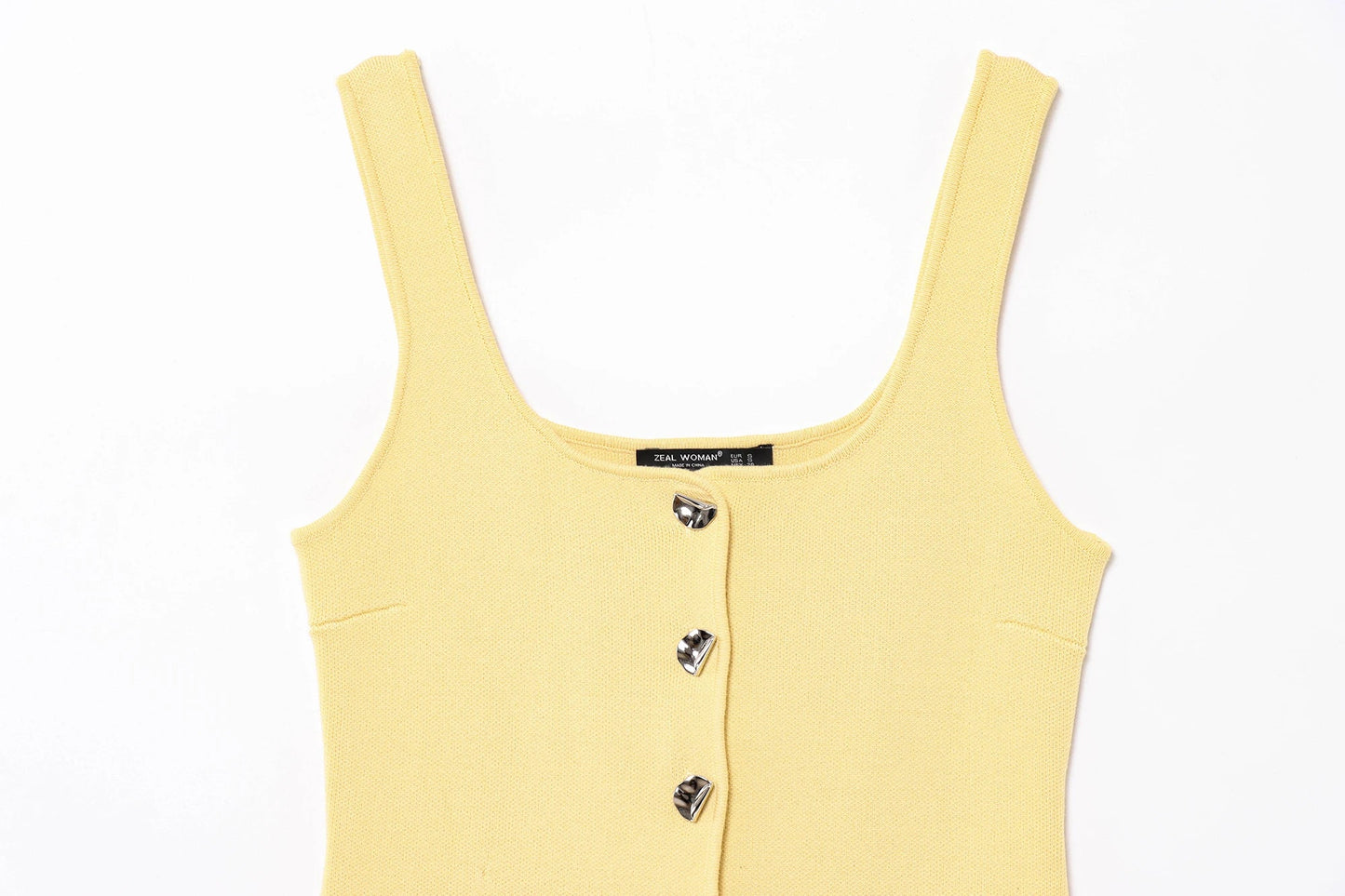 Vintage Casual Chic Yellow Women Cami Tops Solid Single Breasted Sleeveless Vest Fashion 2025 Spring Summer Holiday Tops